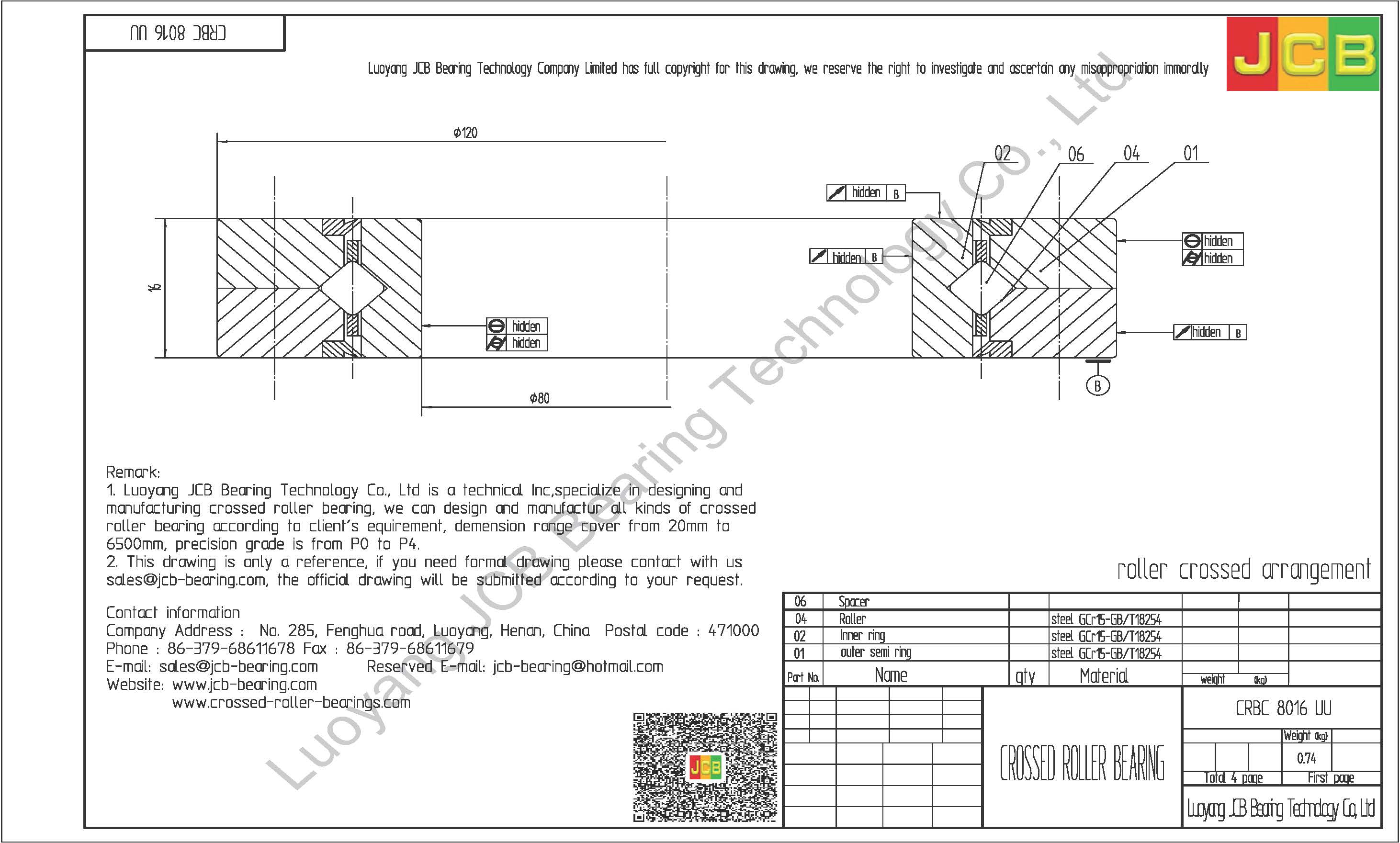 CRBC 8016 UU IKO CROSSED ROLLER BEARING