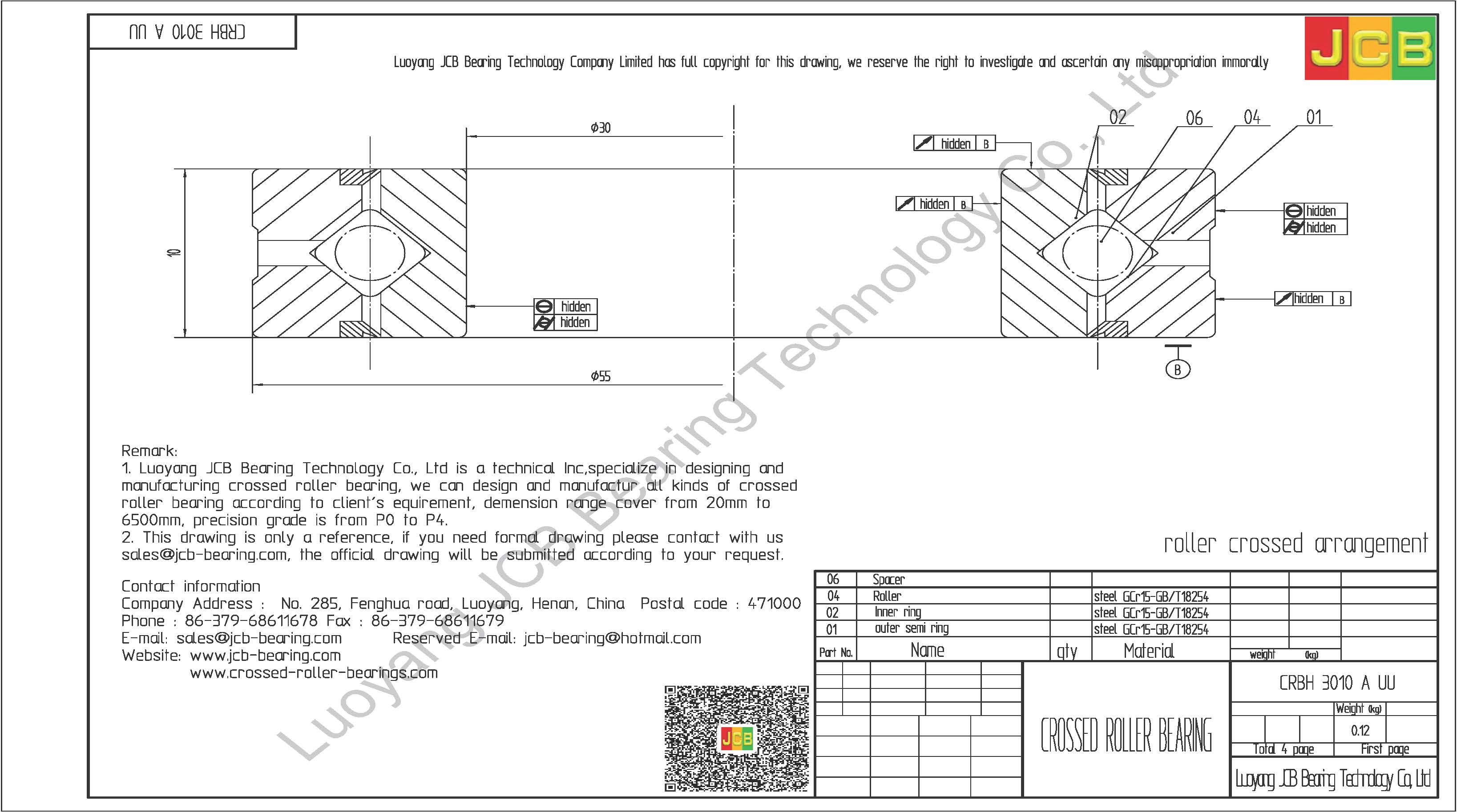 CRBH 3010 A UU IKO CROSSED ROLLER BEARING