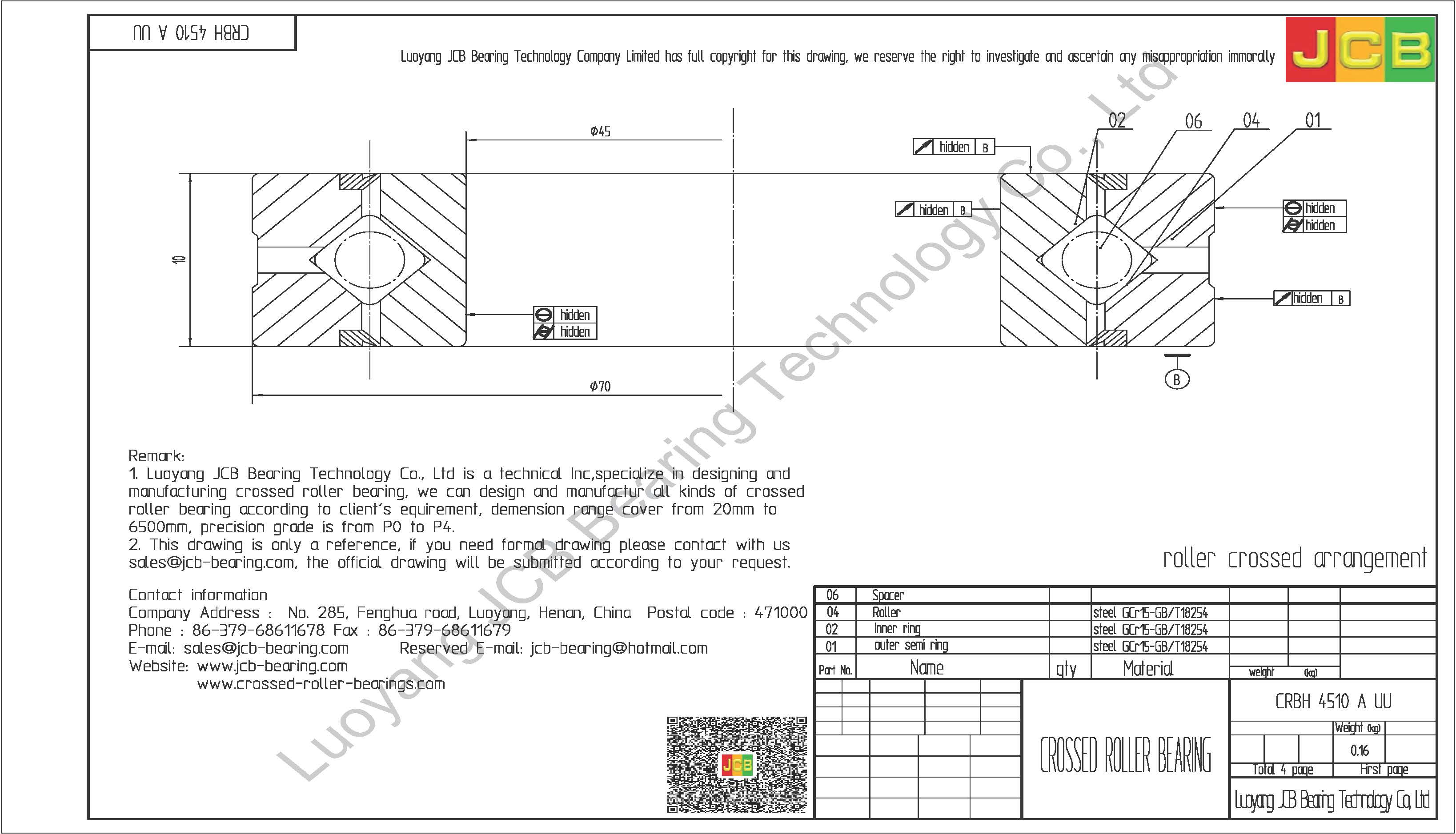 CRBH 4510 A UU IKO CROSSED ROLLER BEARING