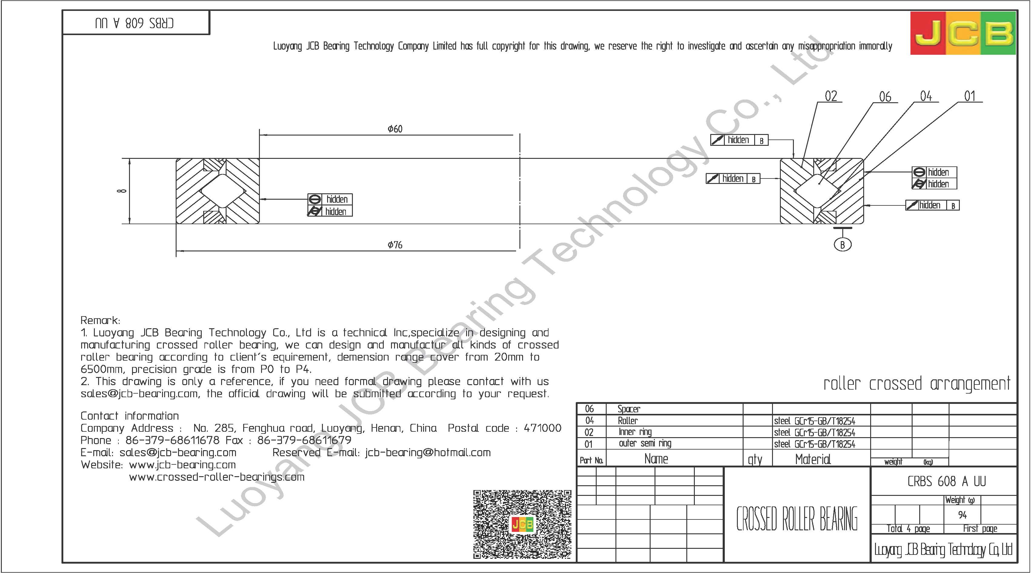 CRBS 608 A UU IKO CROSSED ROLLER BEARING