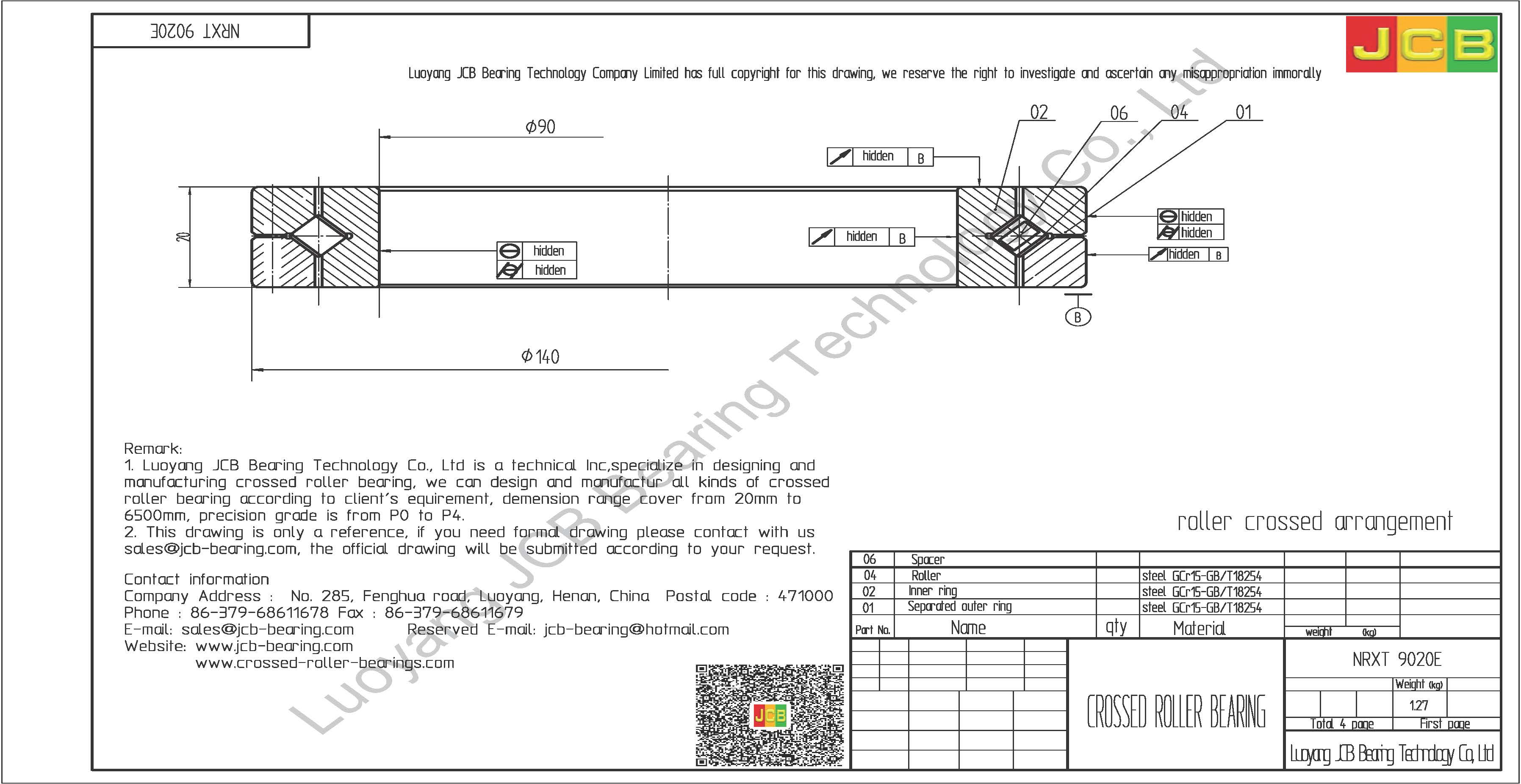 NRXT 9020E NSK CROSSED ROLLER BEARING