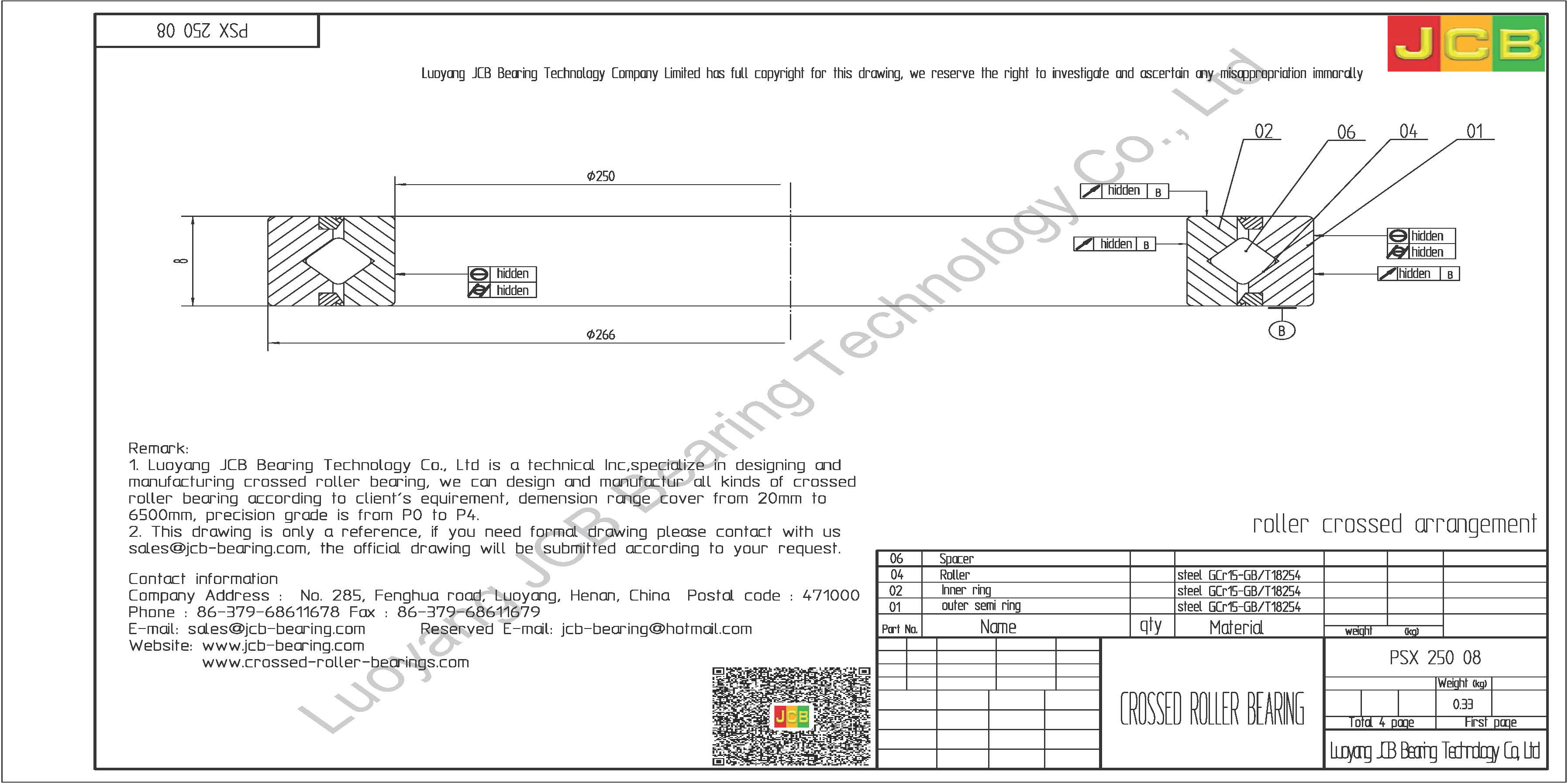 PSX 250 08 KMF CROSSED ROLLER BEARING