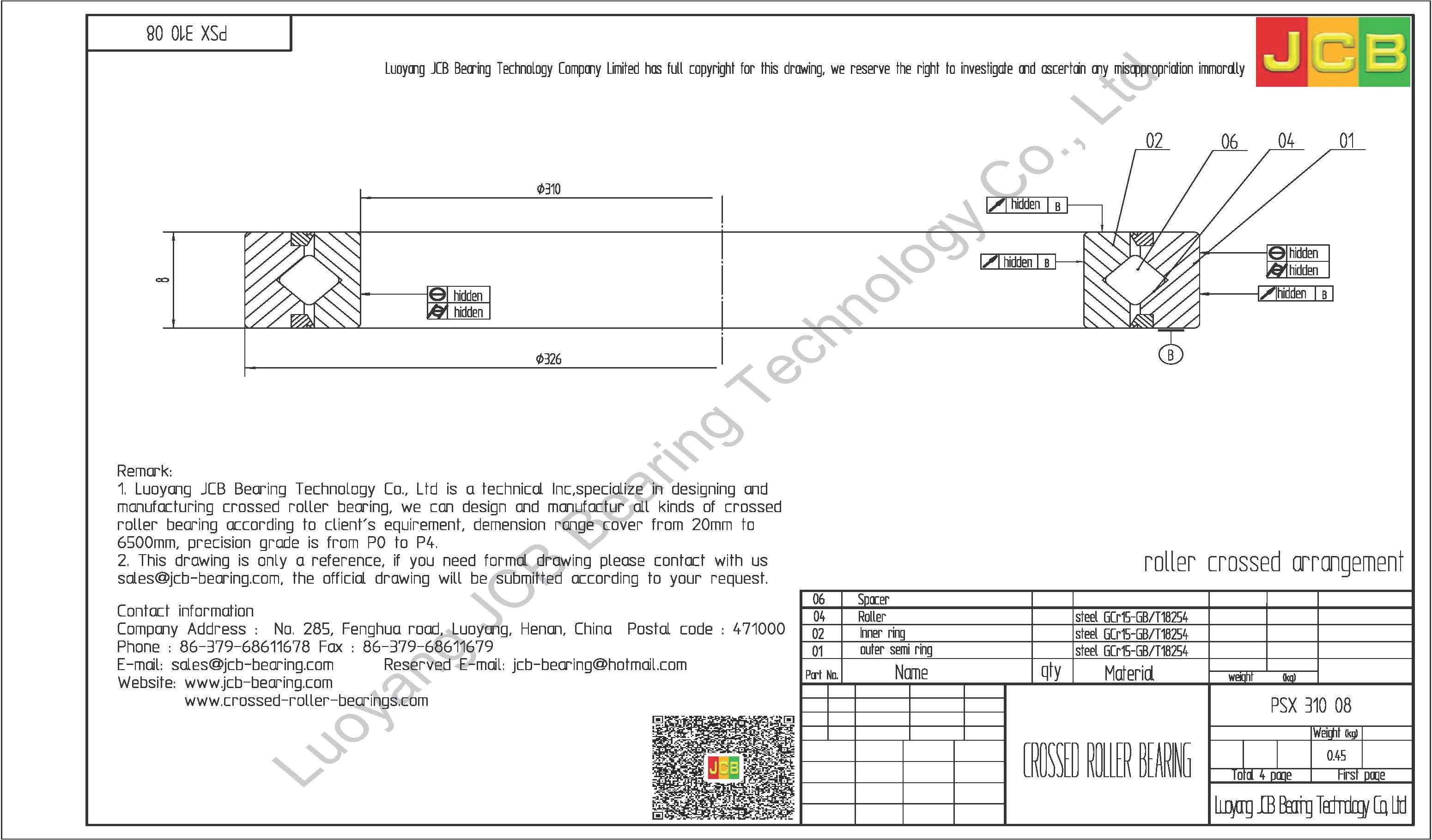 PSX 310 08 KMF CROSSED ROLLER BEARING