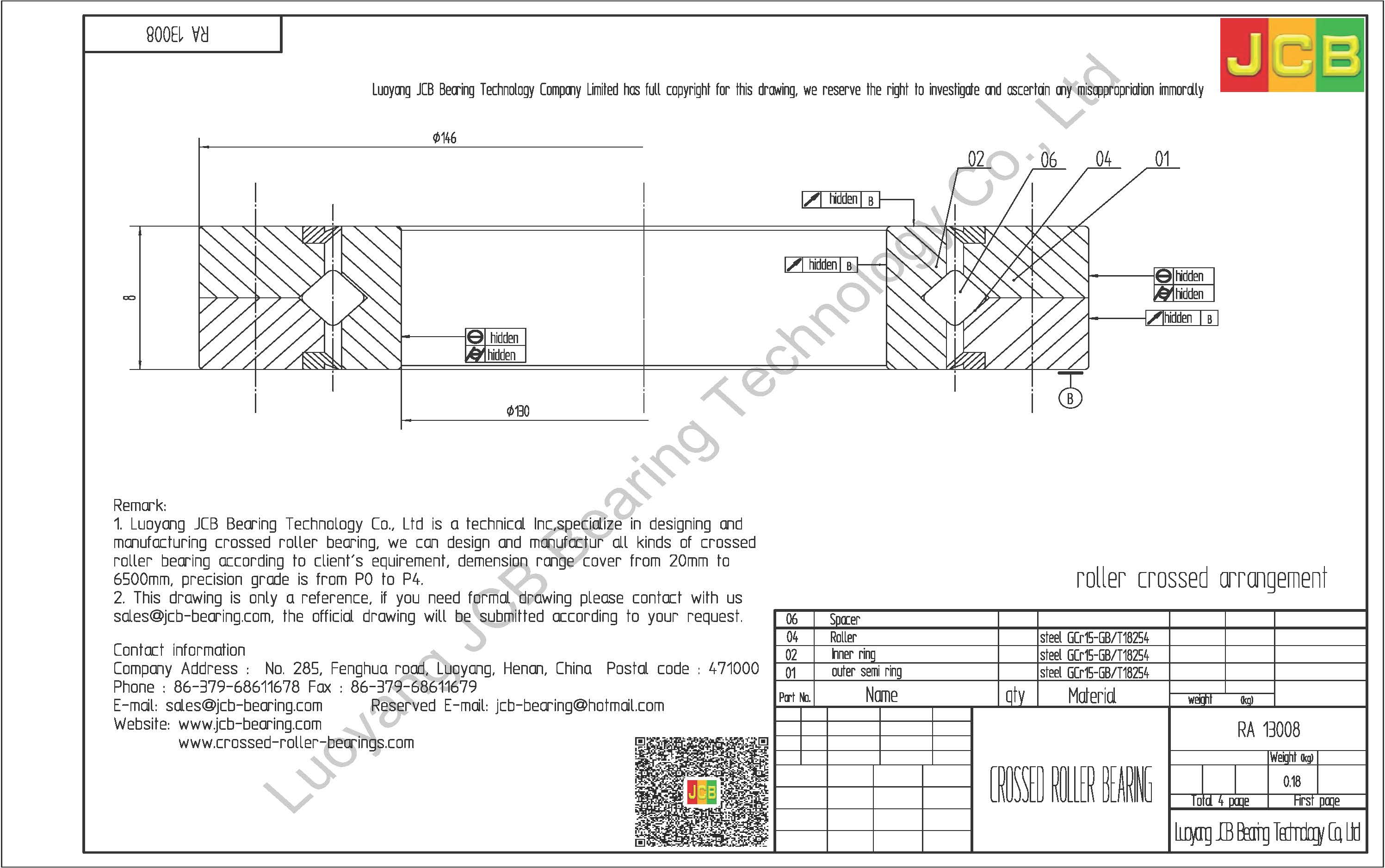 RA 13008 THK CROSSED ROLLER BEARING