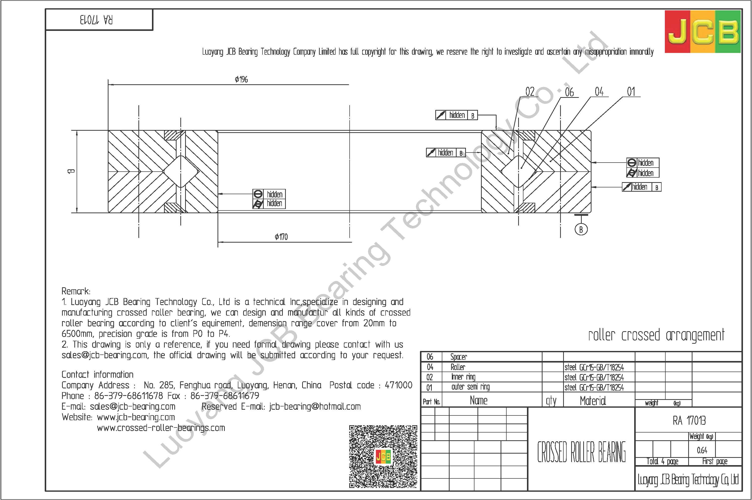 RA 17013 THK CROSSED ROLLER BEARING