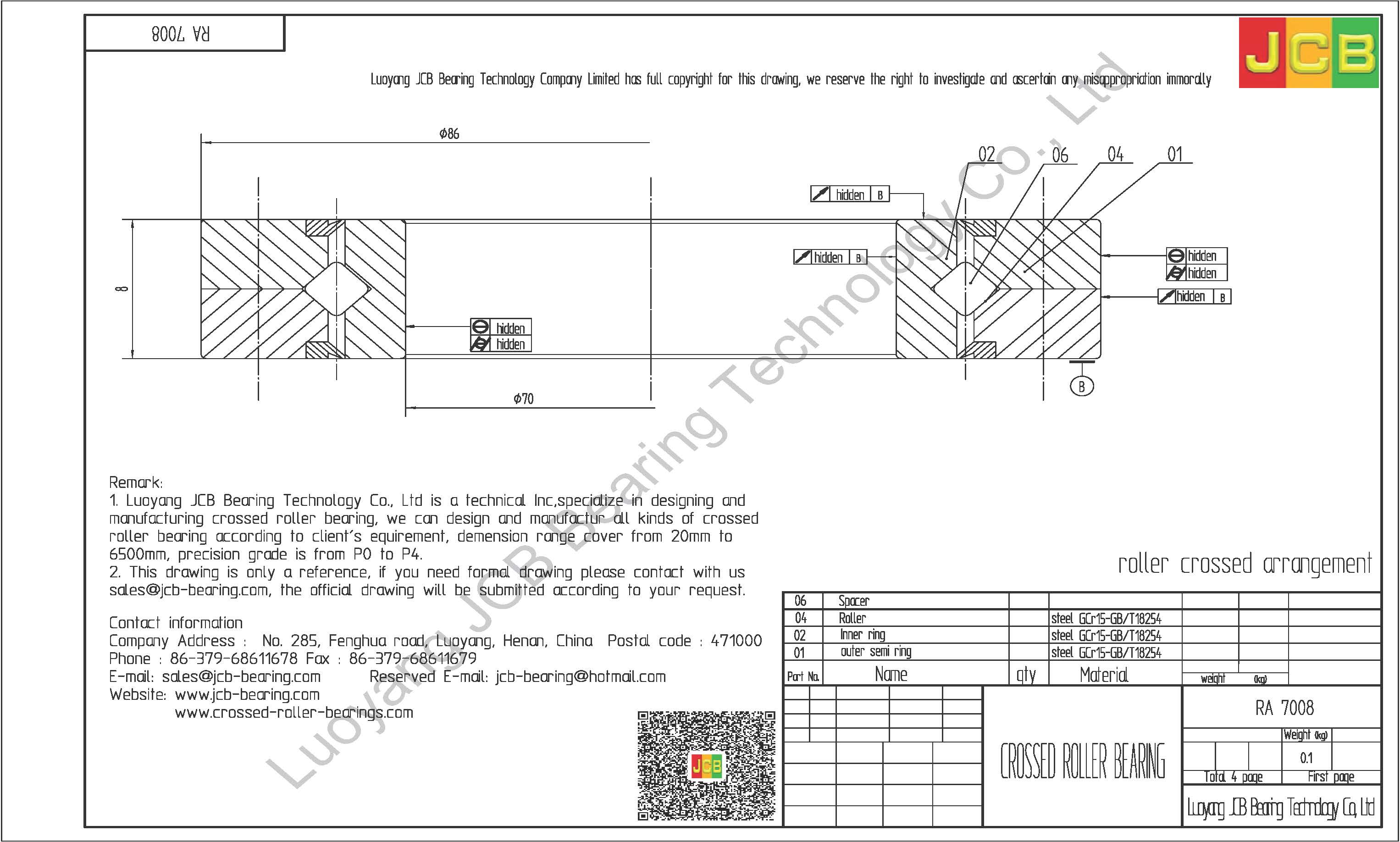 RA 7008 THK CROSSED ROLLER BEARING