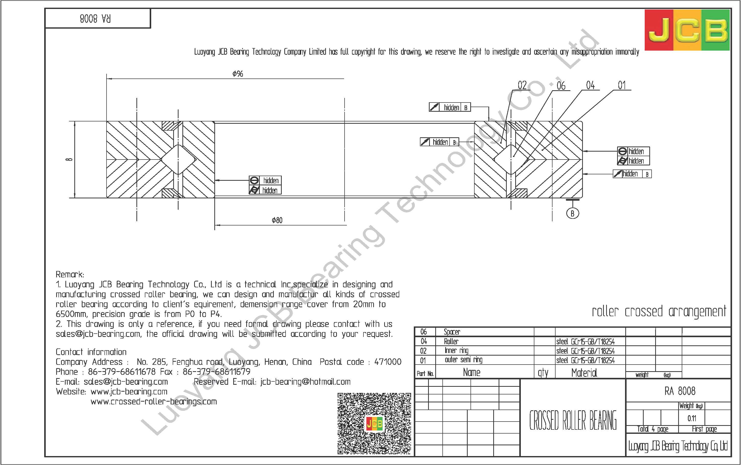 RA 8008 THK CROSSED ROLLER BEARING