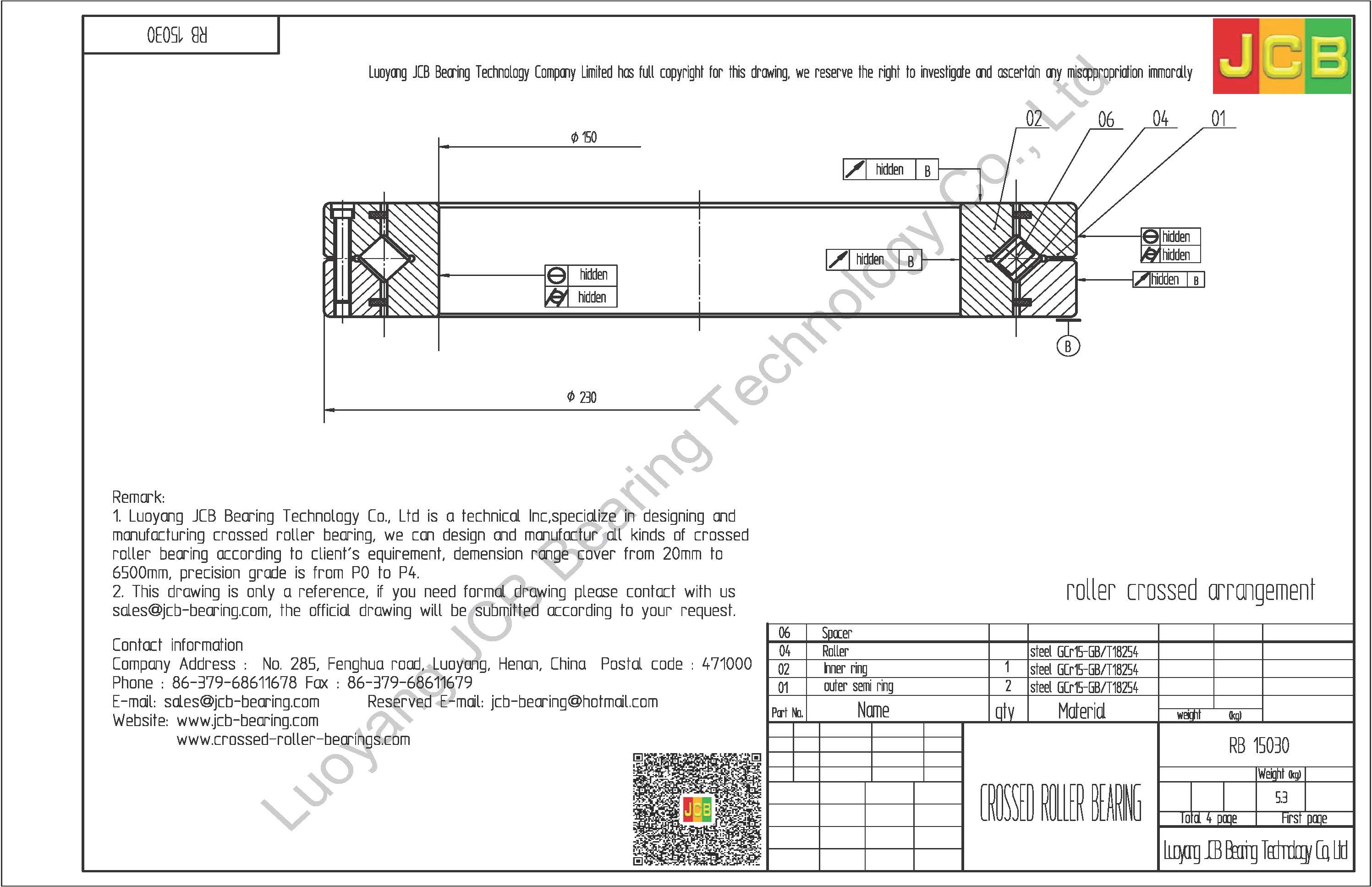 RB 15030 THK CROSSED ROLLER BEARING