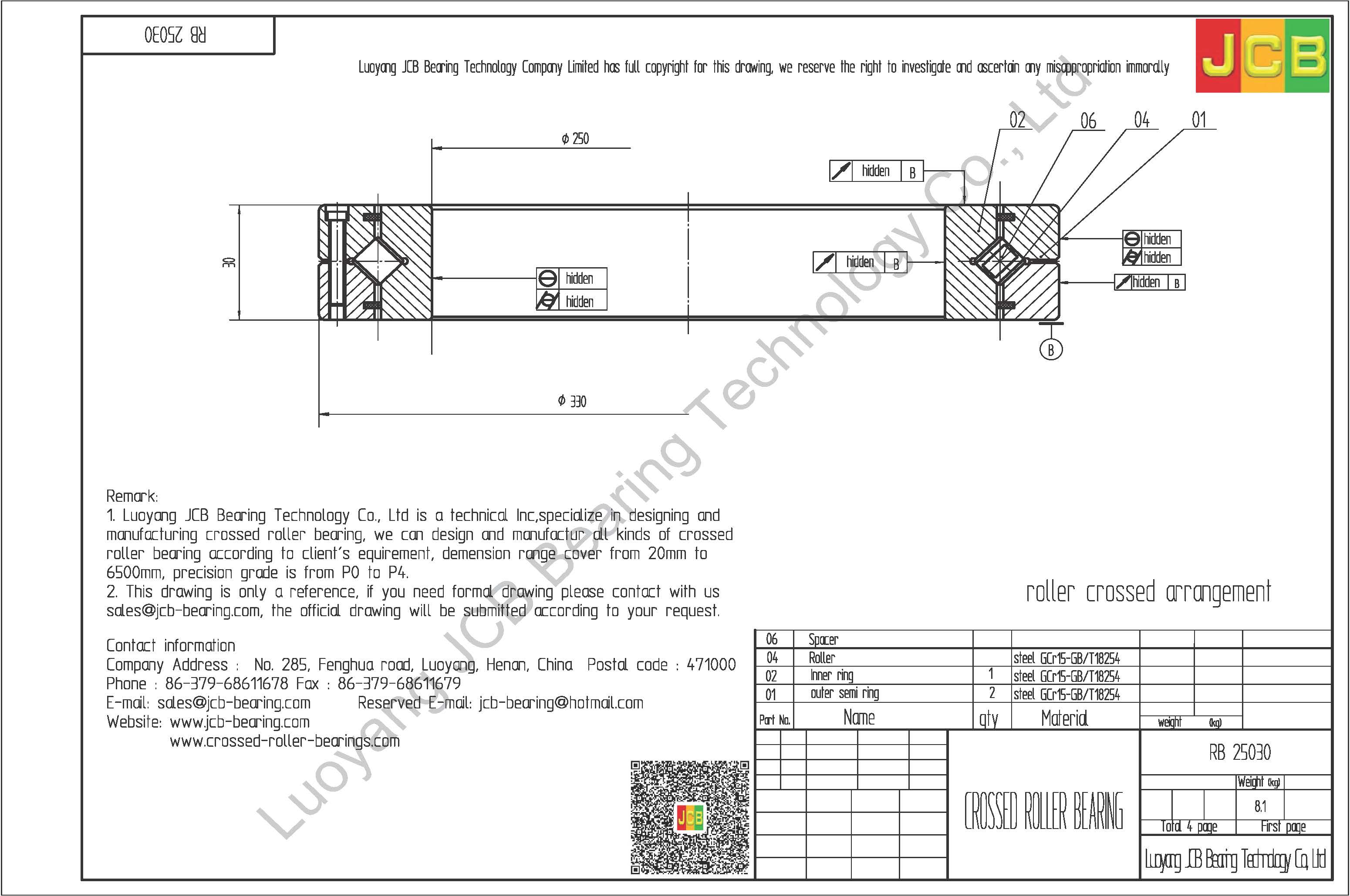 RB 25030 THK CROSSED ROLLER BEARING