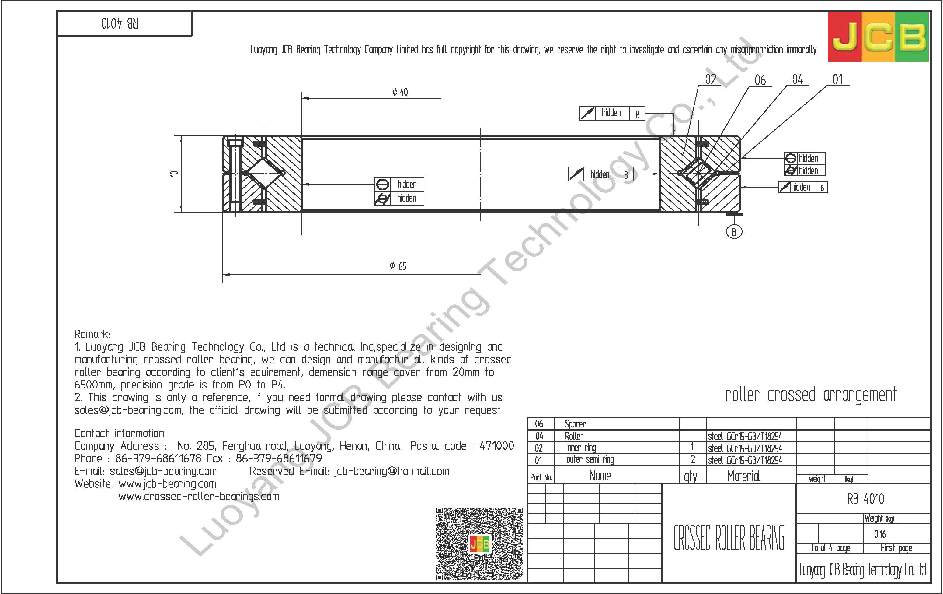 RB 4010 THK CROSSED ROLLER BEARING