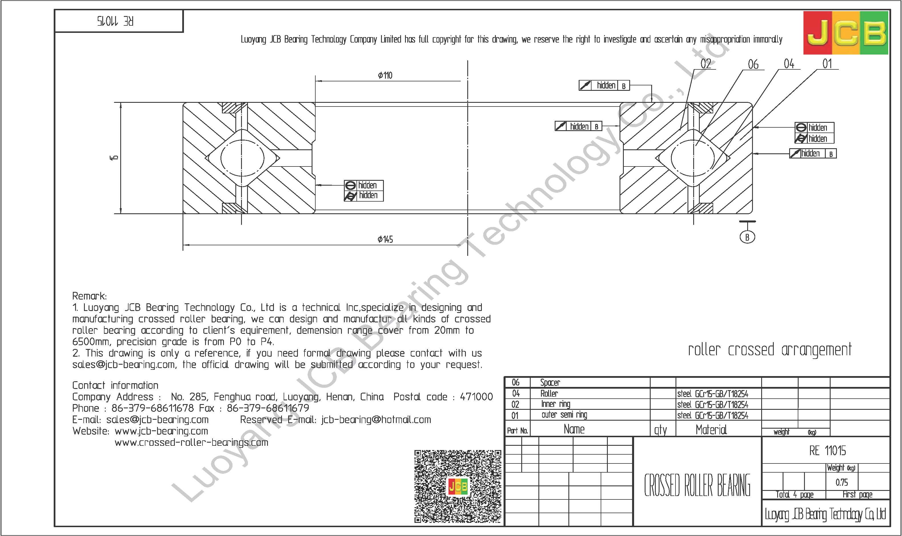 RE 11015 THK CROSSED ROLLER BEARING