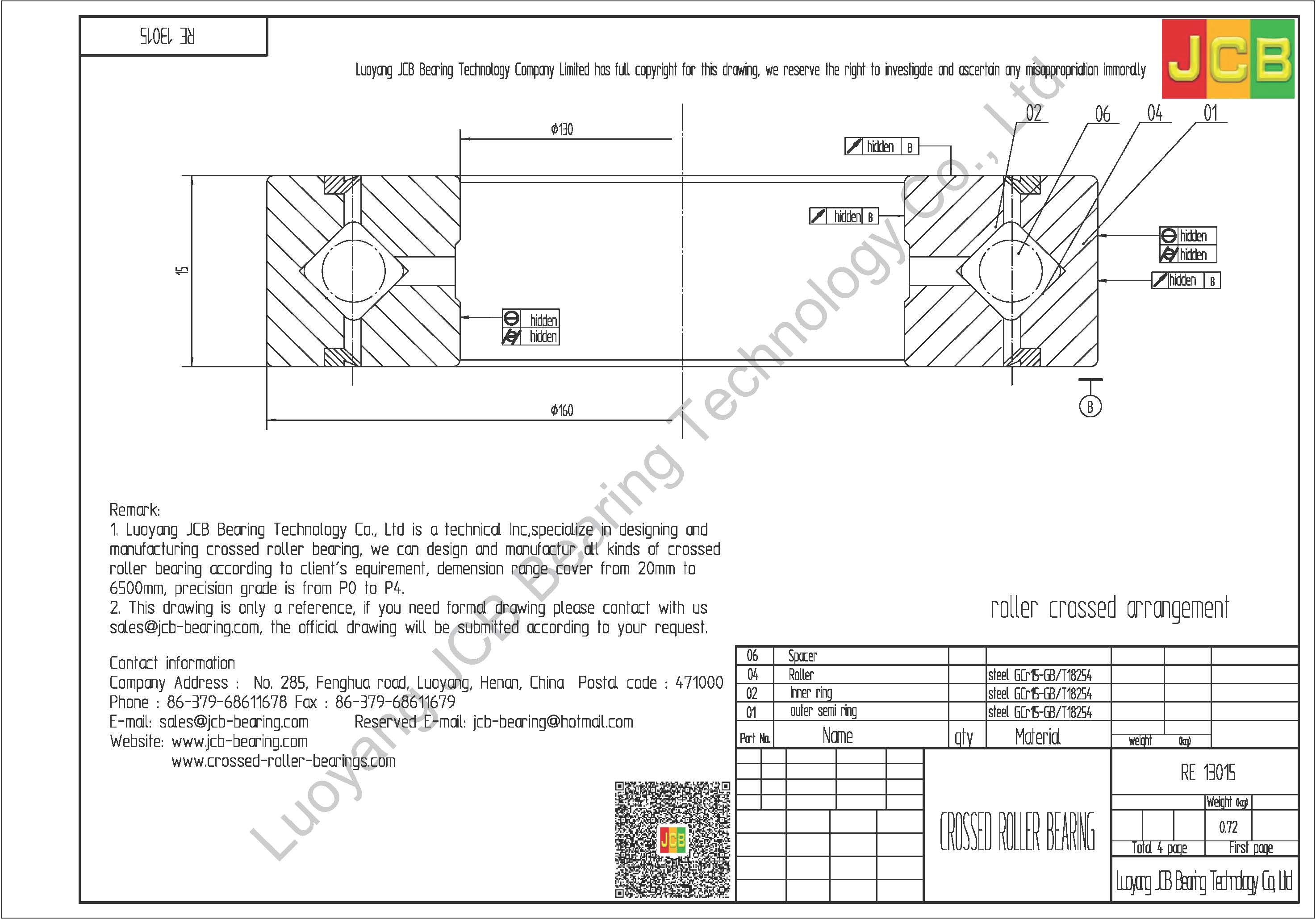 RE 13015 THK CROSSED ROLLER BEARING