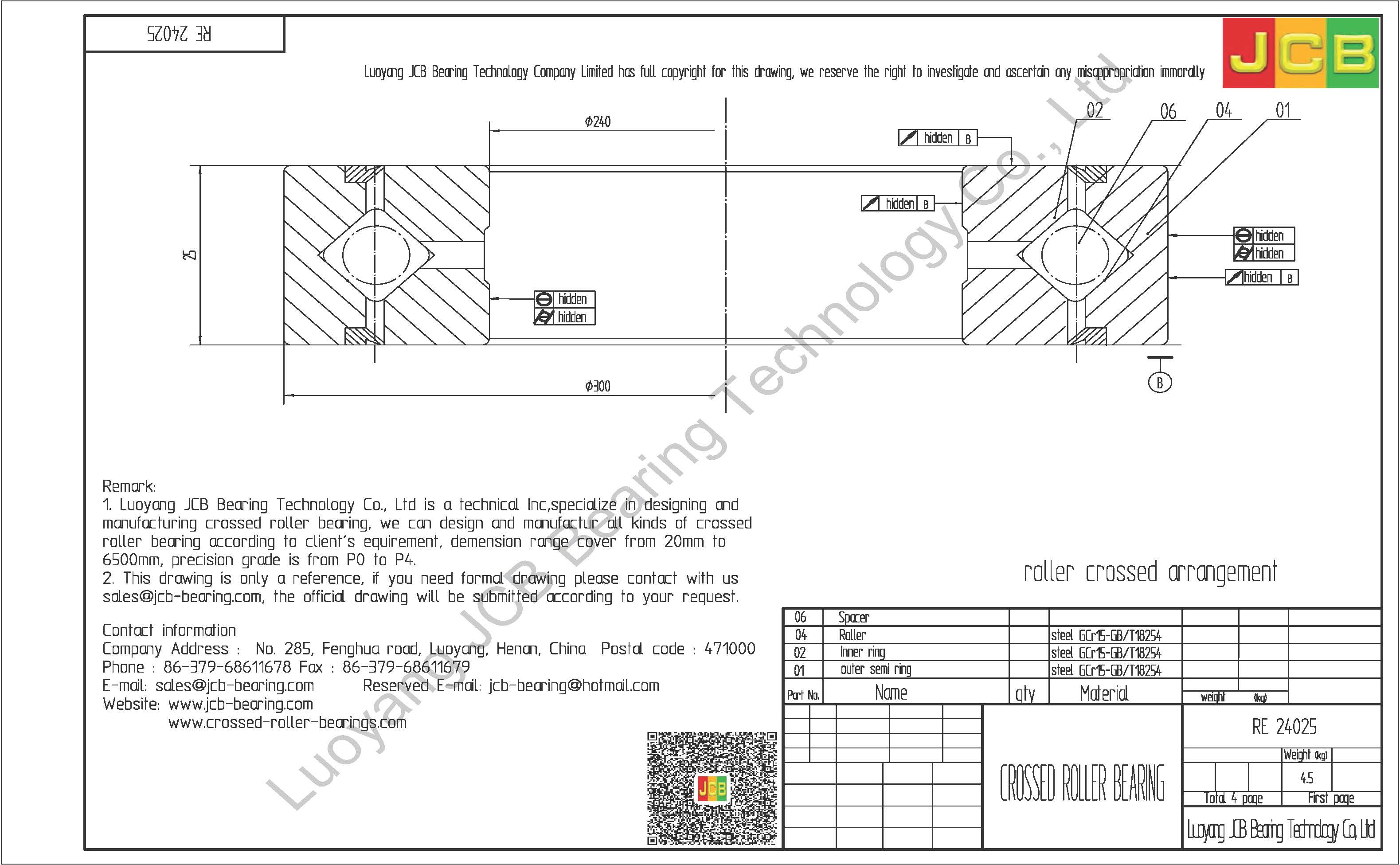 RE 24025 THK CROSSED ROLLER BEARING