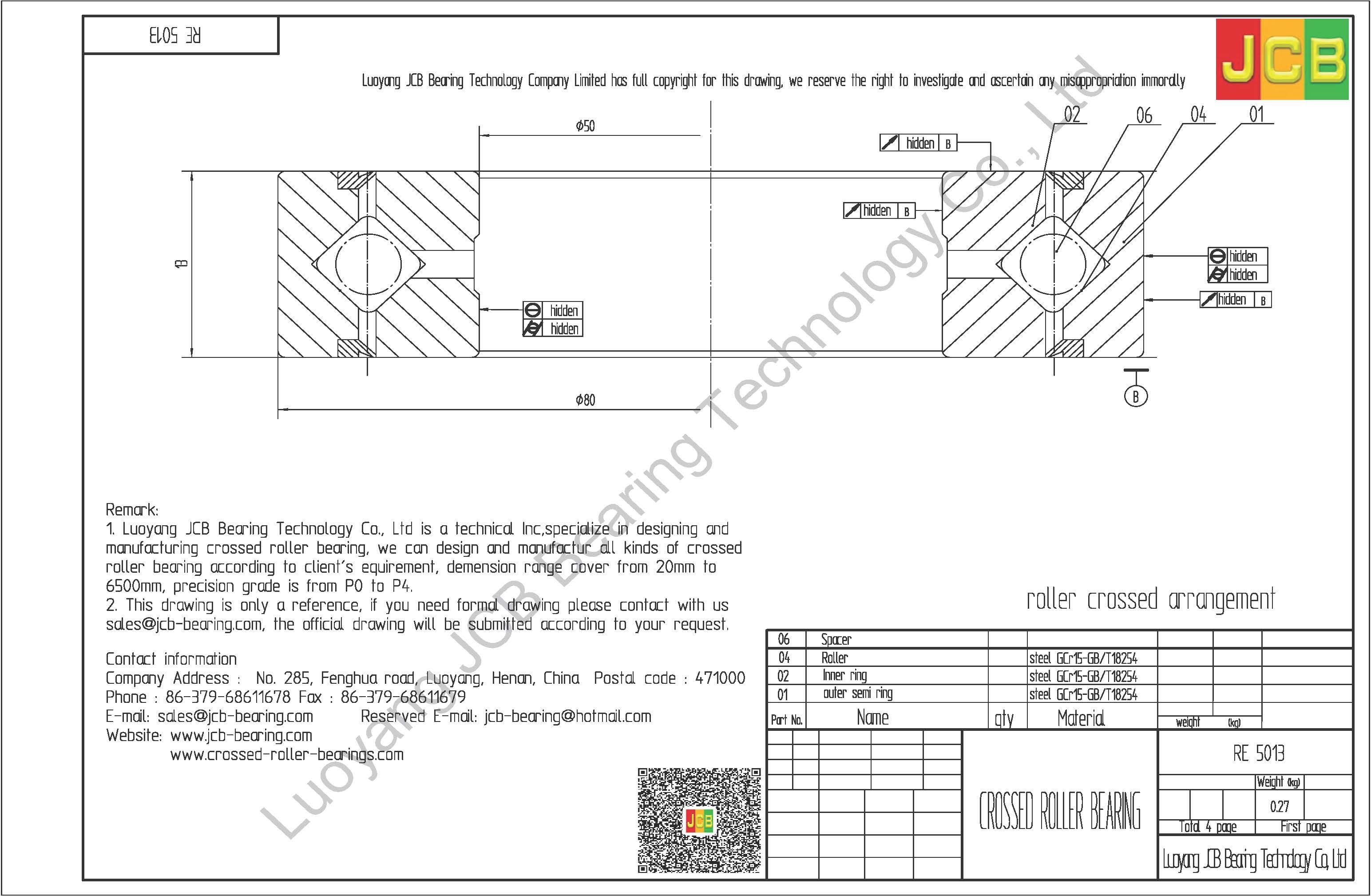 RE 5013 THK CROSSED ROLLER BEARING