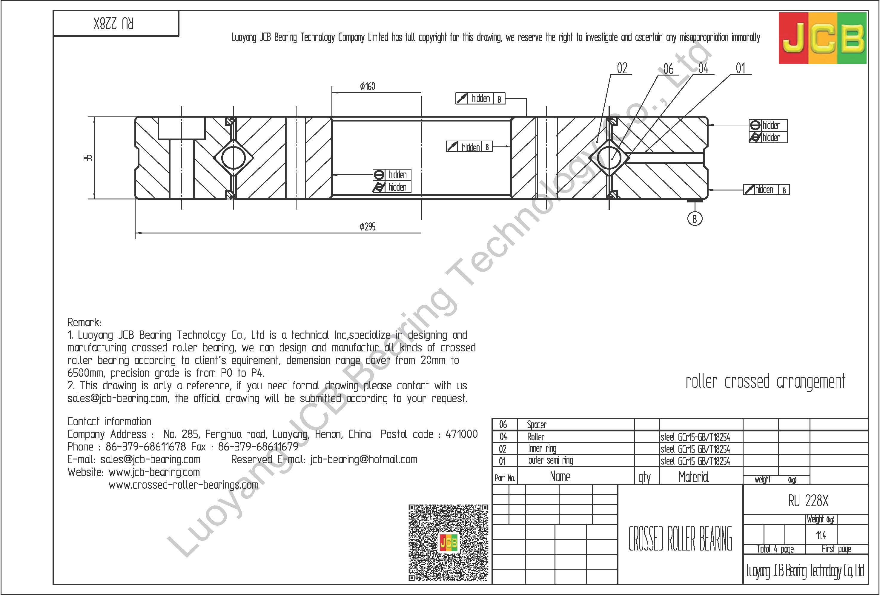 RU 228X THK CROSSED ROLLER BEARING