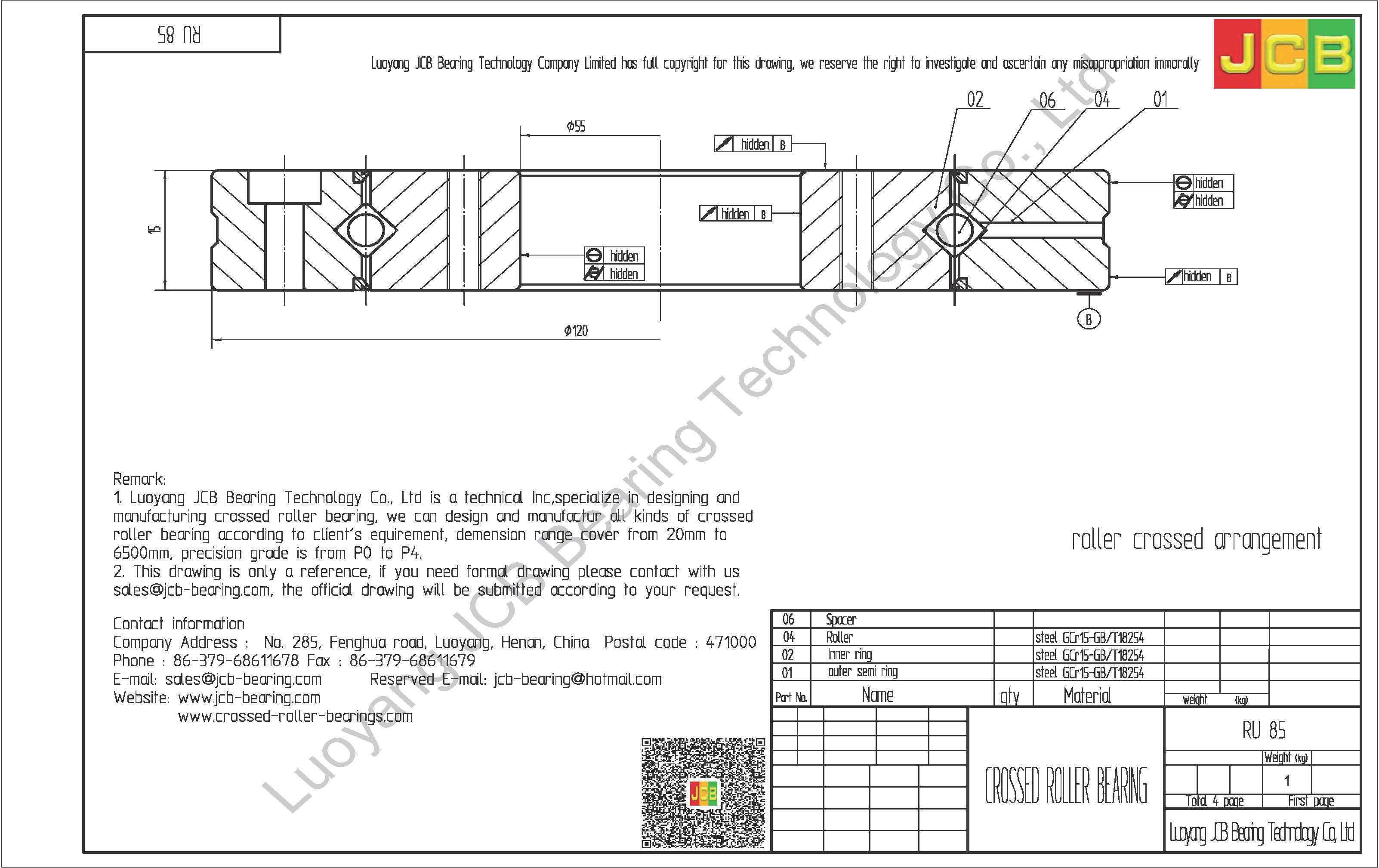 RU 85 THK CROSSED ROLLER BEARING
