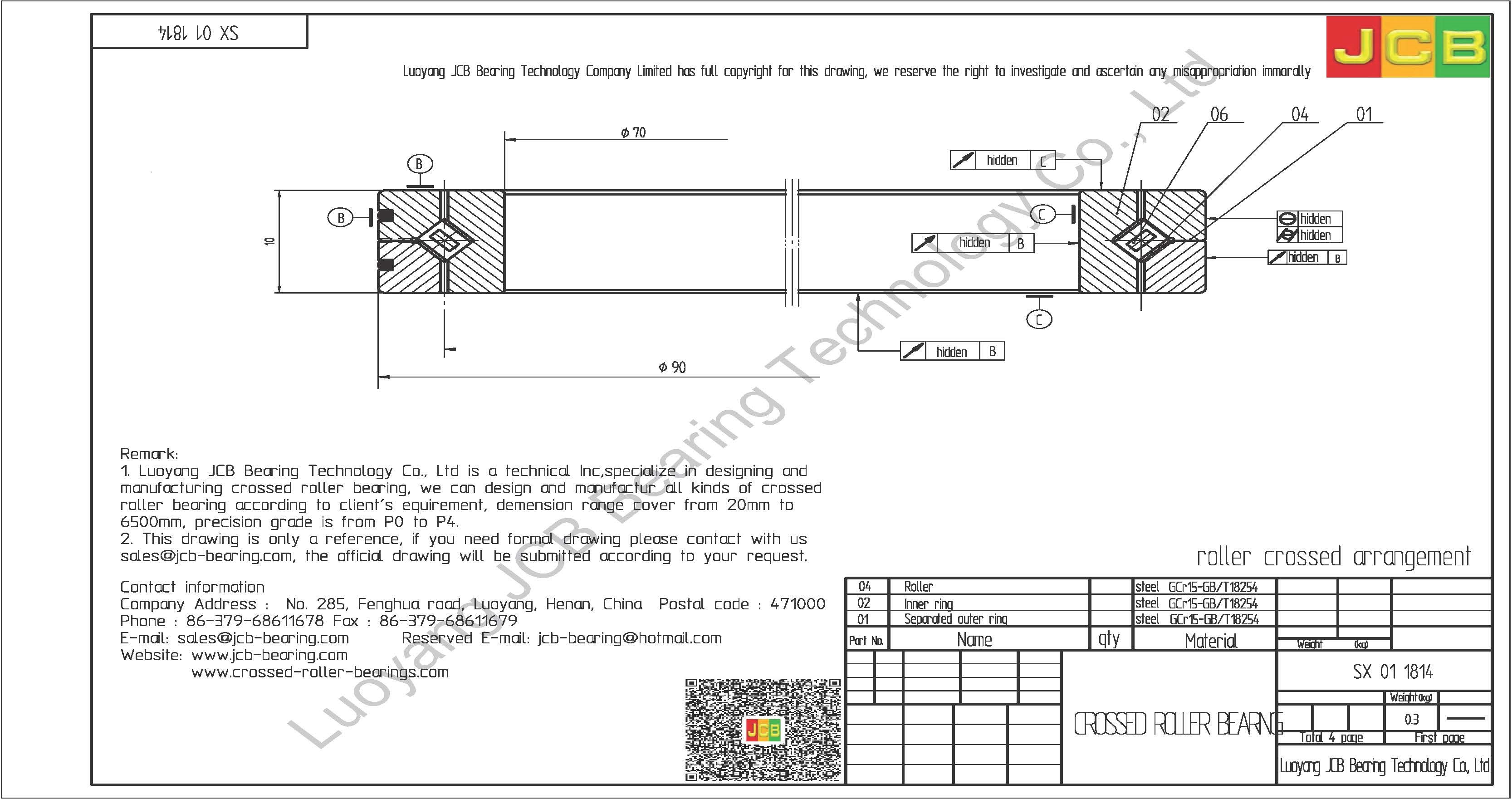 SX 01 1814 INA CROSSED ROLLER BEARING