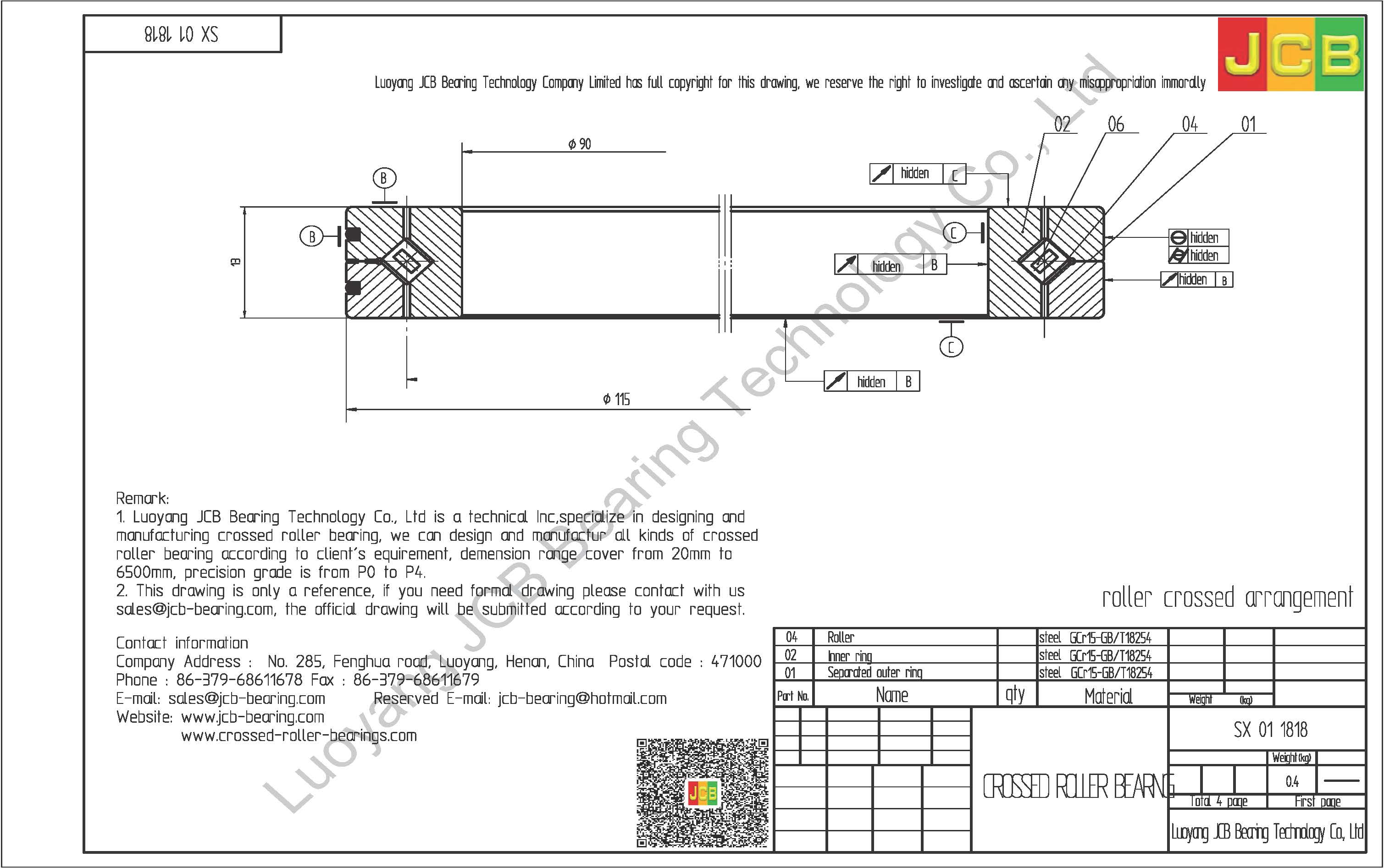 SX 01 1818 INA CROSSED ROLLER BEARING