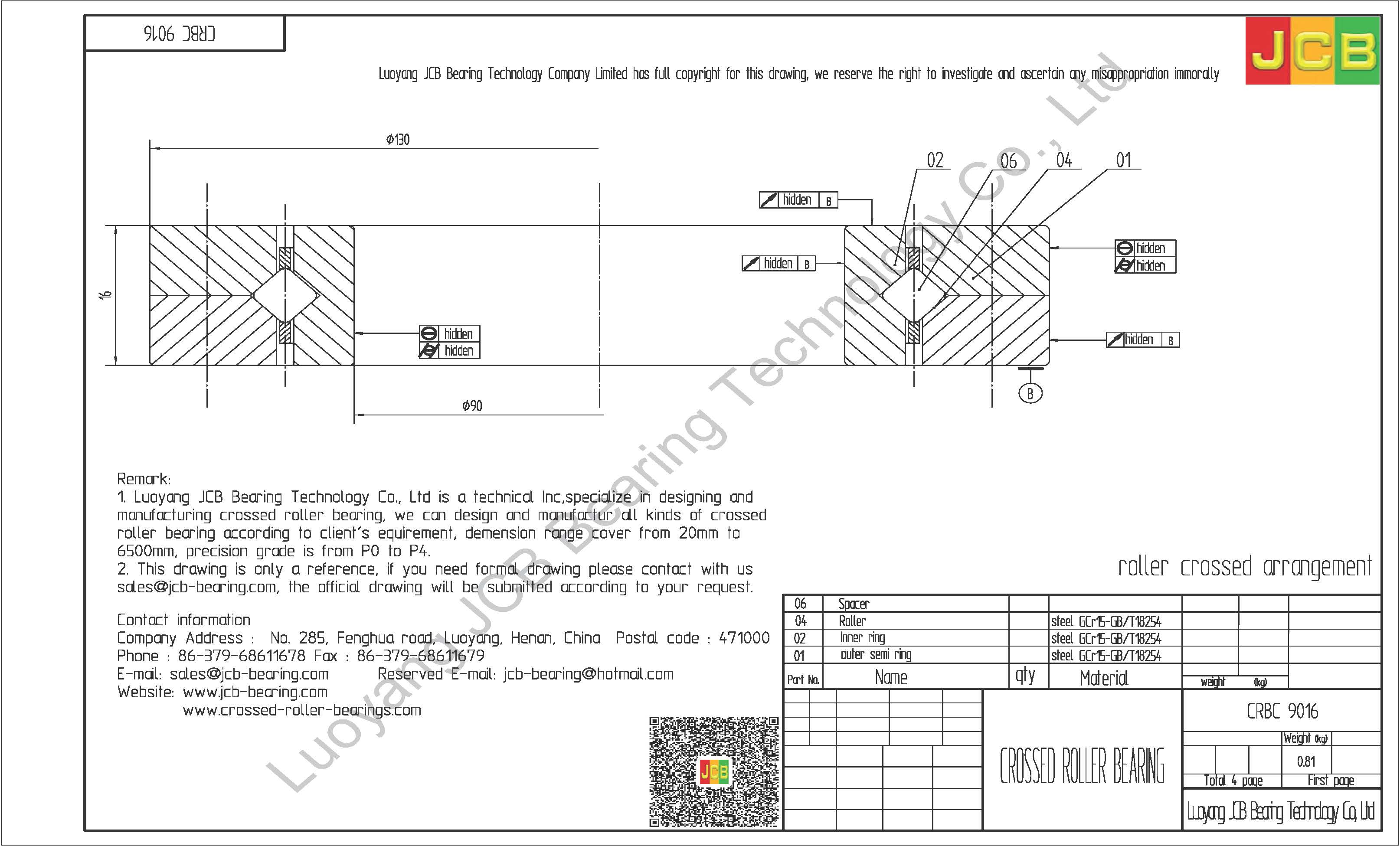 CRBC 9016 IKO CROSSED ROLLER BEARING